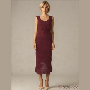 Vtg 90’s Women Grandma Core 2 Piece Crochet Cranberry Sweater Dress & Cardigan L